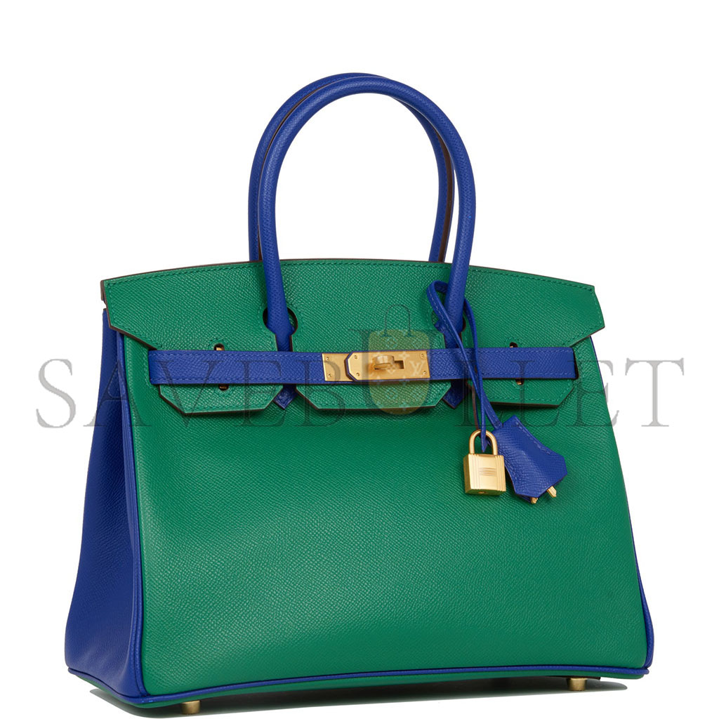 H**mes master birkin 35 epsom malachite green and aqua blue bag h028368ck6z (25*20*13cm)